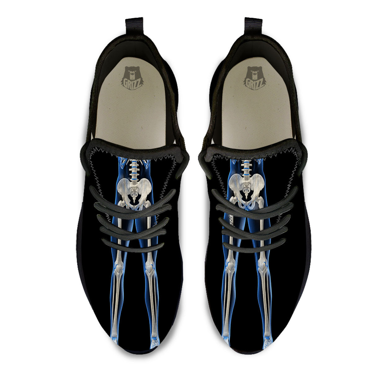 X-Ray Human Skeleton Print Black Athletic Shoes-grizzshop