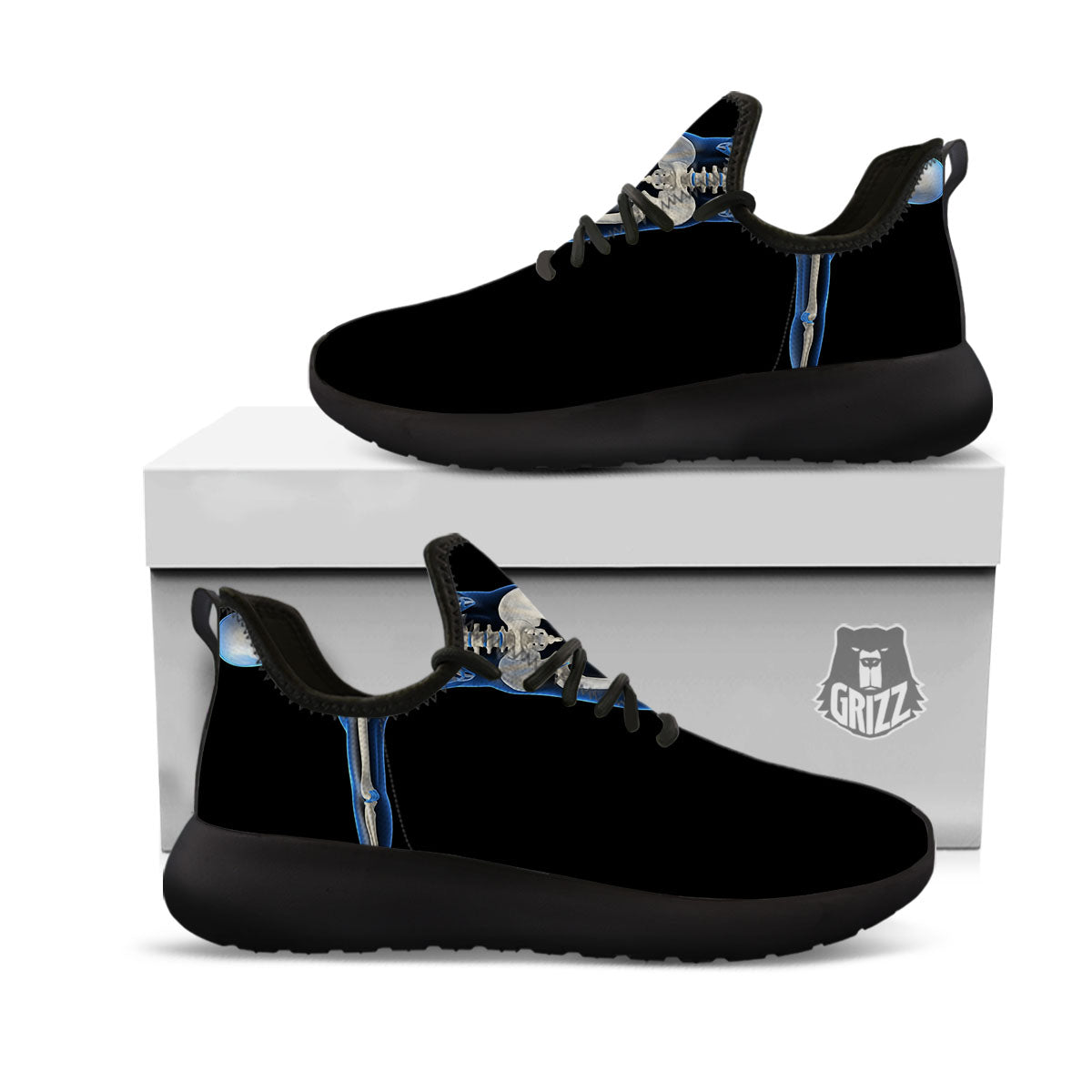 X-Ray Human Skeleton Print Black Athletic Shoes-grizzshop