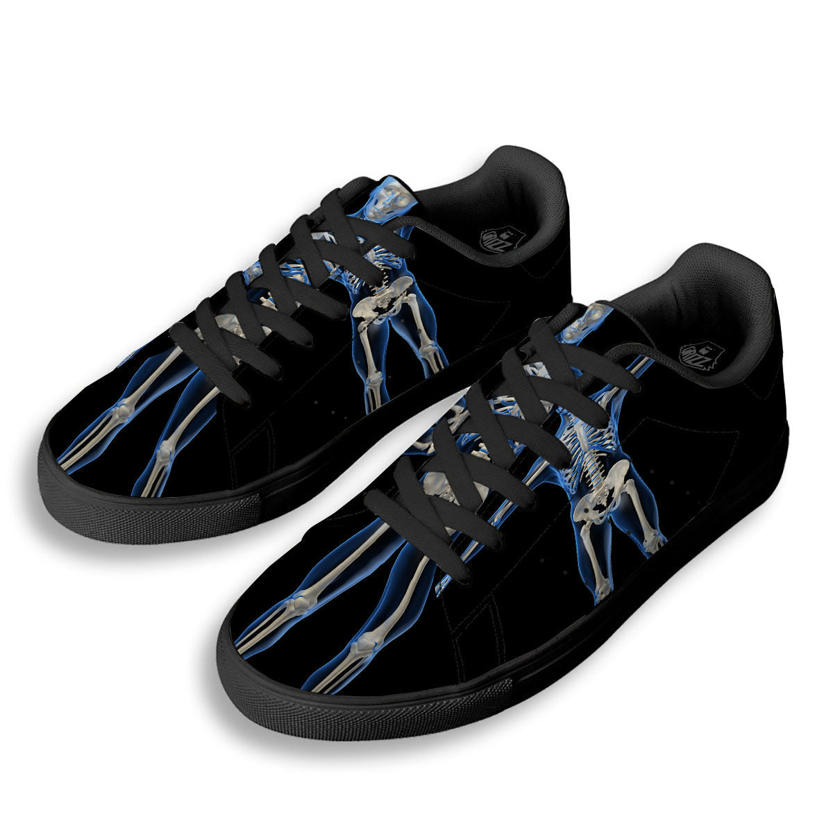X-Ray Human Skeleton Print Black Low Top Sneakers-grizzshop