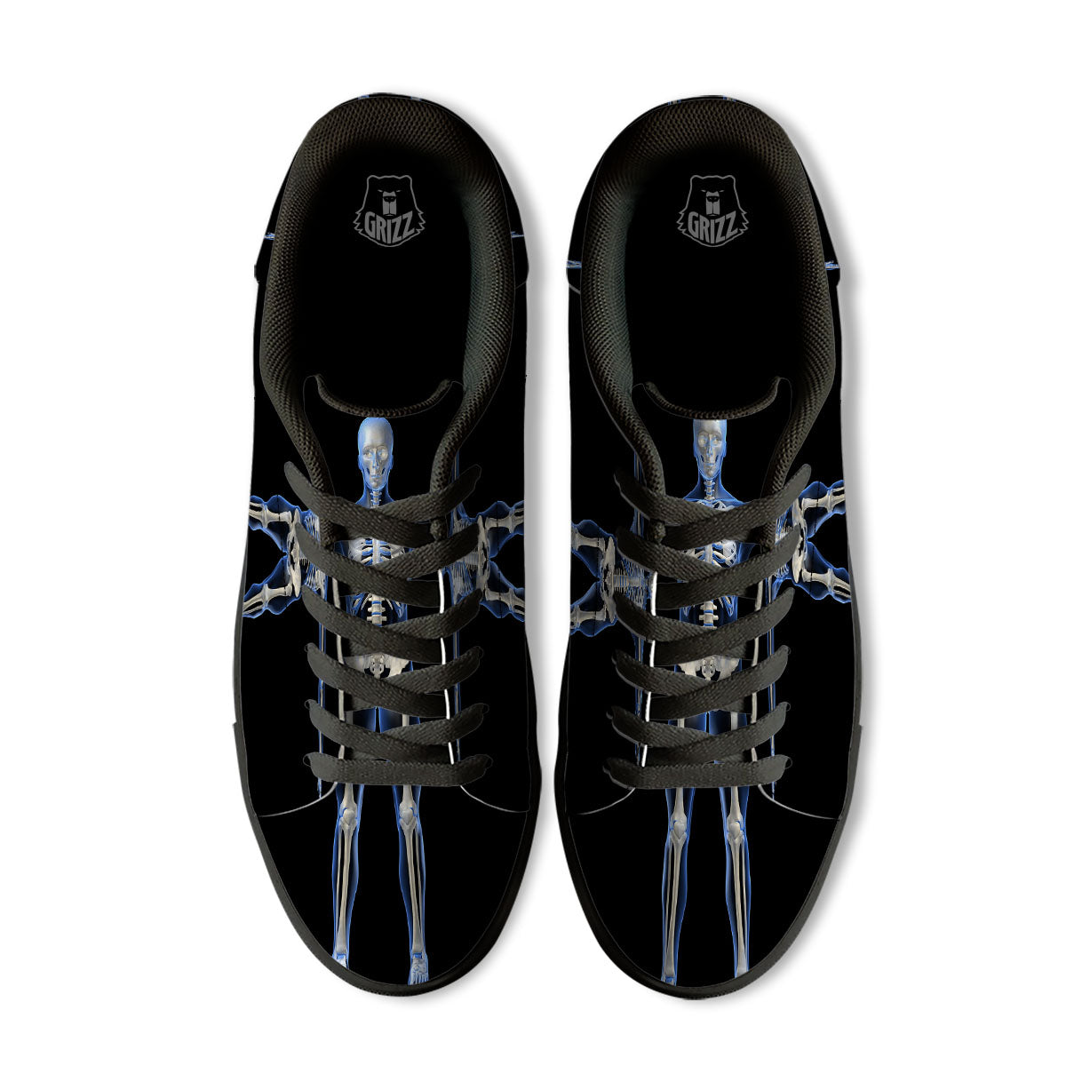 X-Ray Human Skeleton Print Black Low Top Sneakers-grizzshop