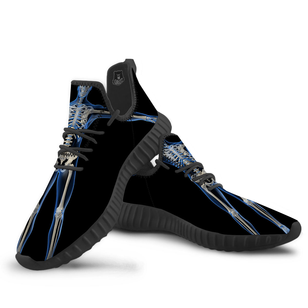 X-Ray Human Skeleton Print Black Walking Shoes-grizzshop