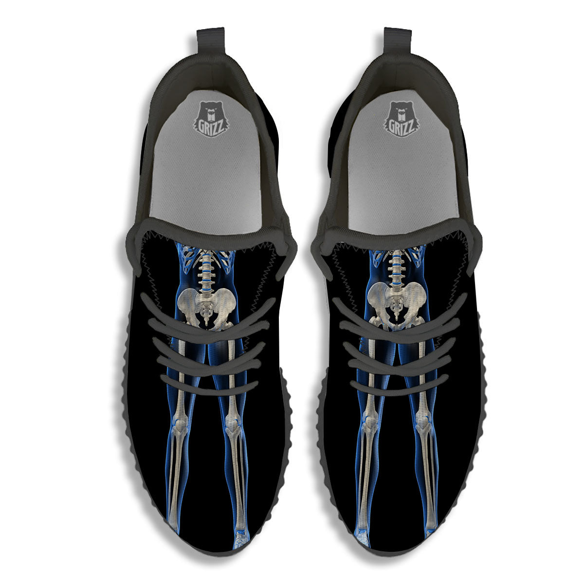 X-Ray Human Skeleton Print Black Walking Shoes-grizzshop