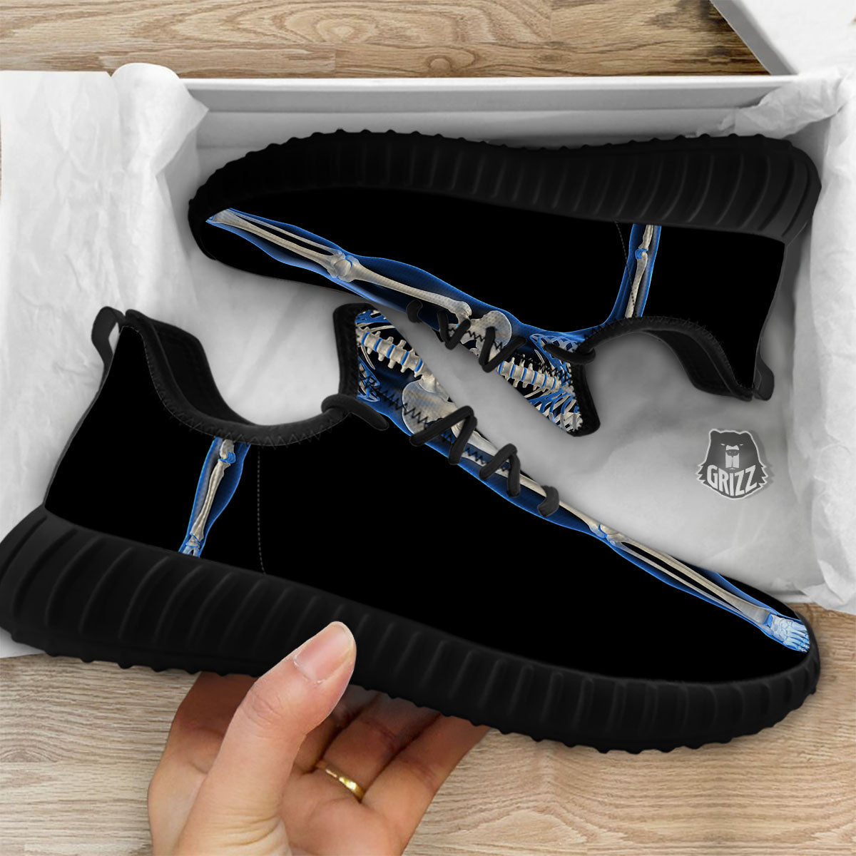 X-Ray Human Skeleton Print Black Walking Shoes-grizzshop