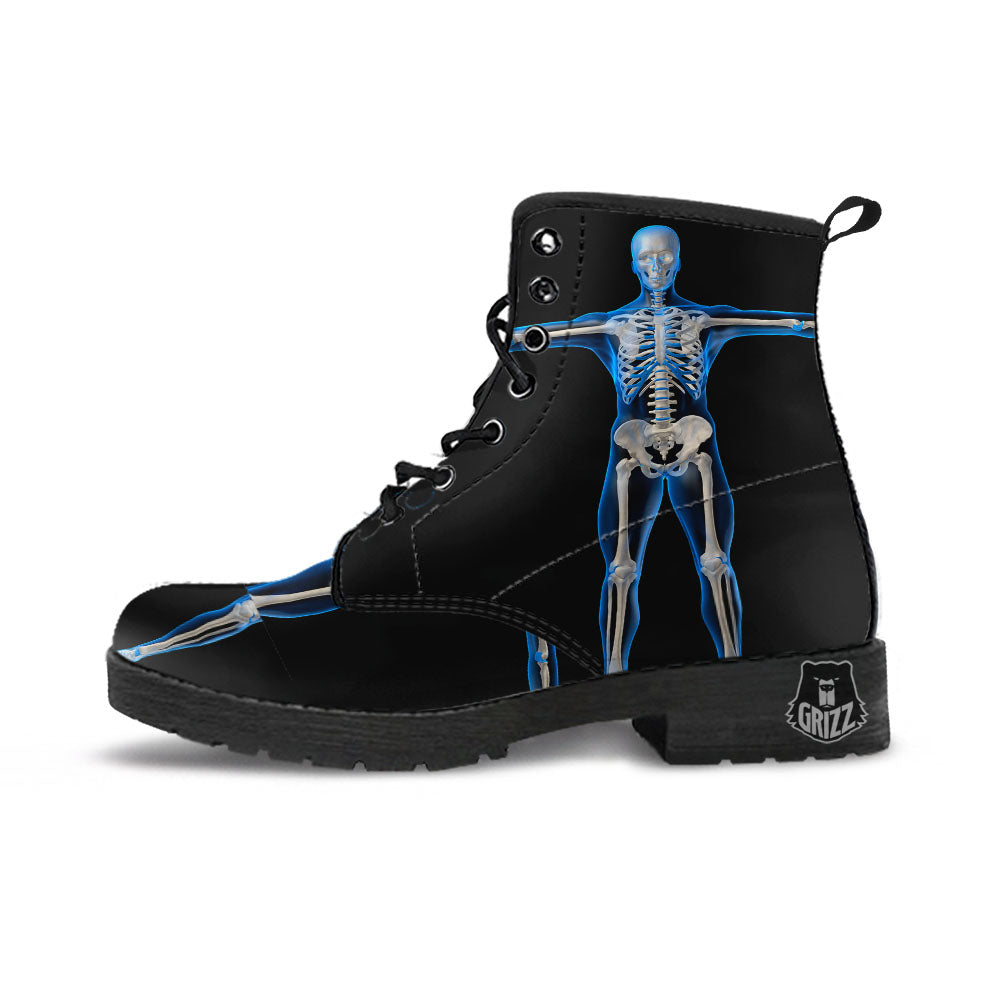 X-Ray Human Skeleton Print Leather Boots-grizzshop