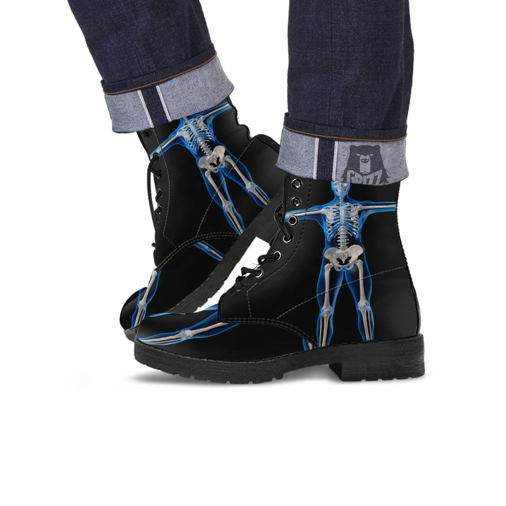 X-Ray Human Skeleton Print Leather Boots-grizzshop