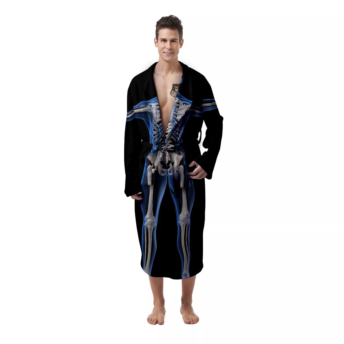 X-Ray Human Skeleton Print Men's Robe-grizzshop