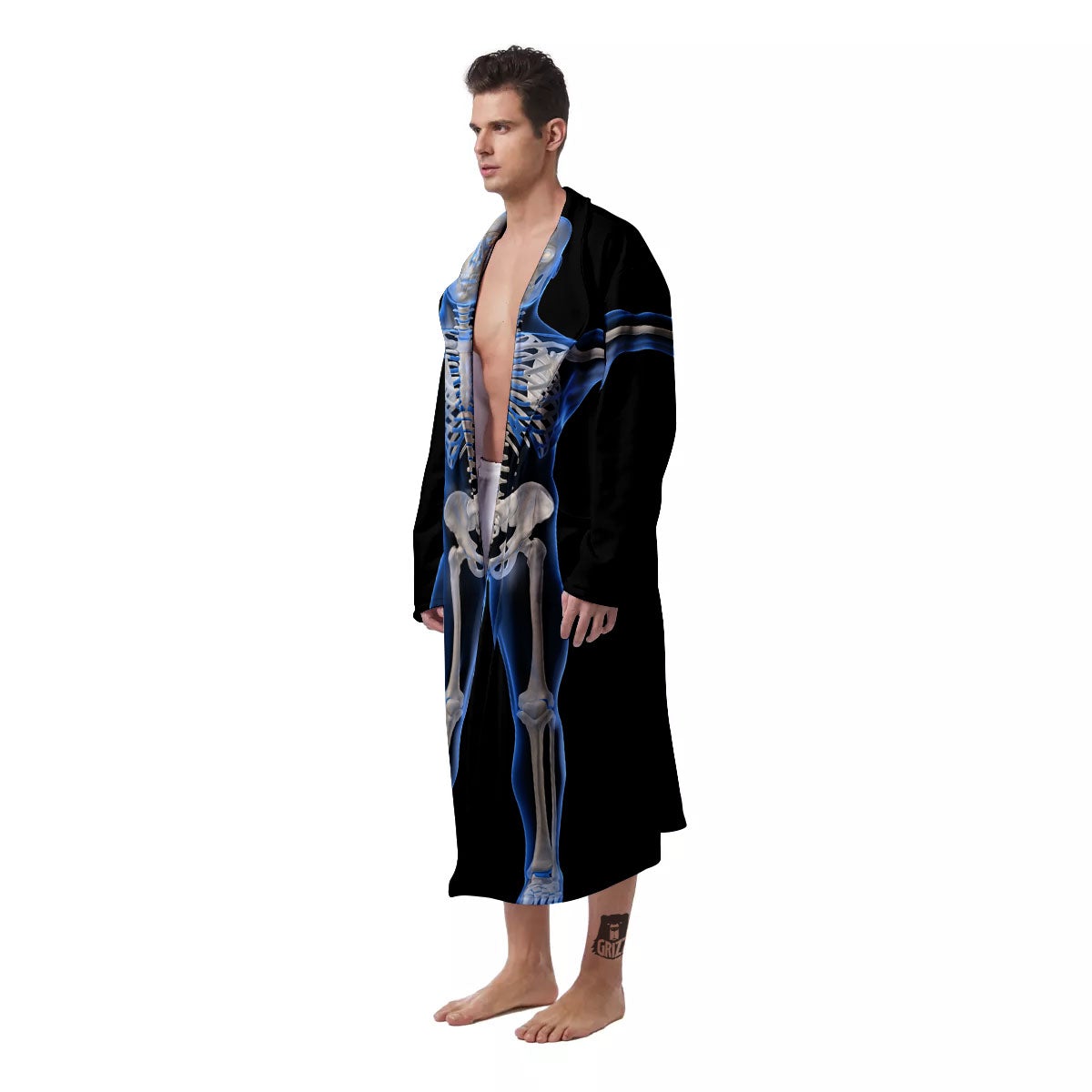 X-Ray Human Skeleton Print Men's Robe-grizzshop