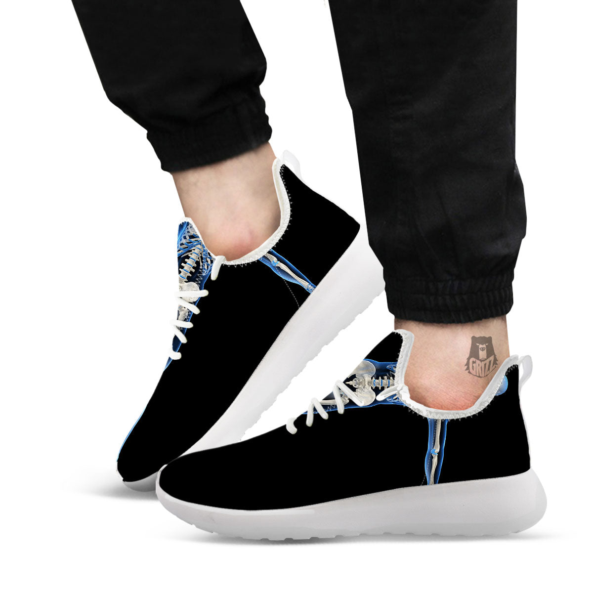 X-Ray Human Skeleton Print White Athletic Shoes-grizzshop