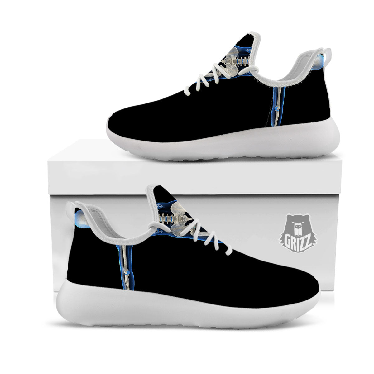 X-Ray Human Skeleton Print White Athletic Shoes-grizzshop
