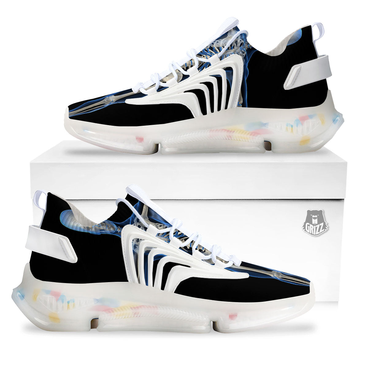 X-Ray Human Skeleton Print White Gym Shoes-grizzshop