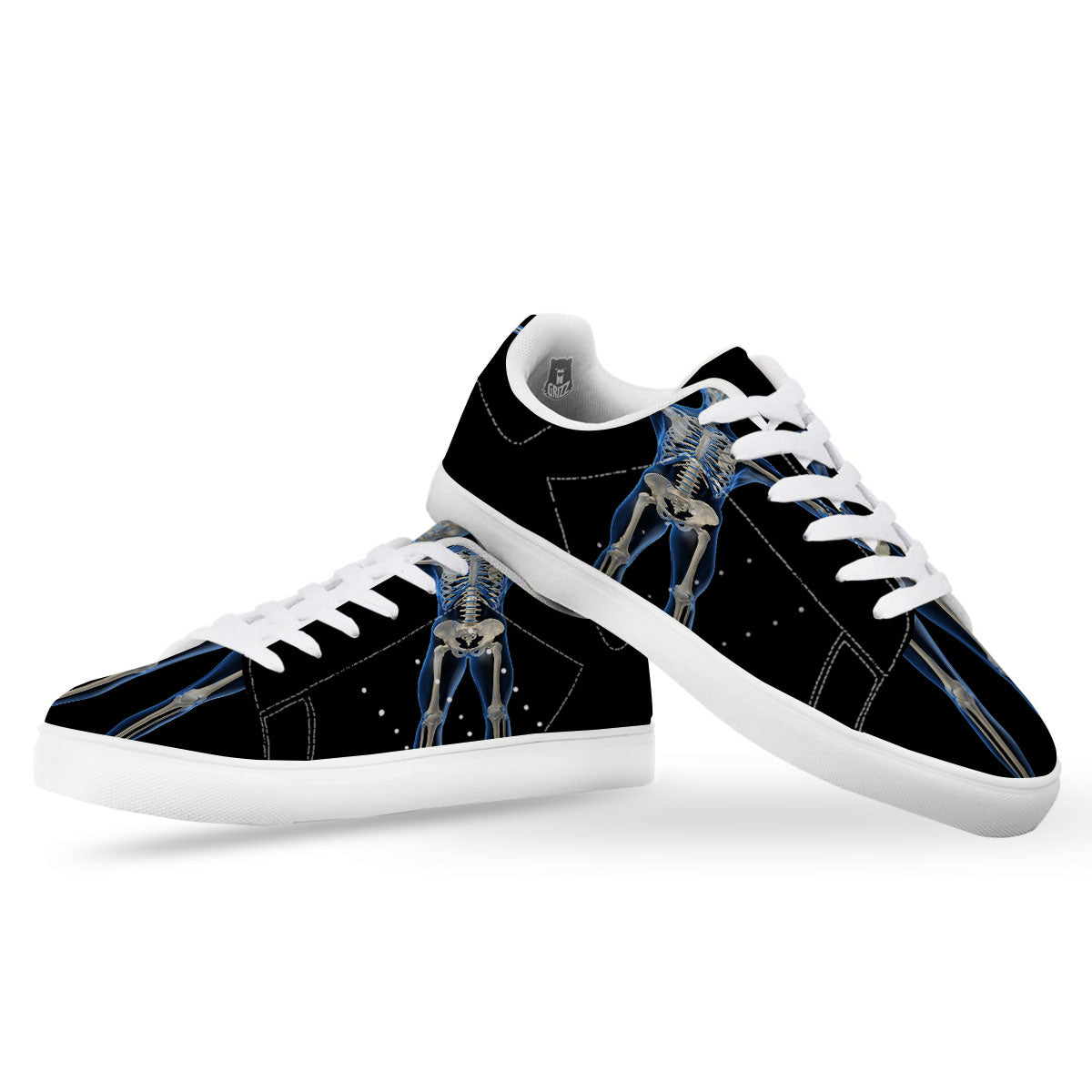 X-Ray Human Skeleton Print White Low Top Sneakers-grizzshop