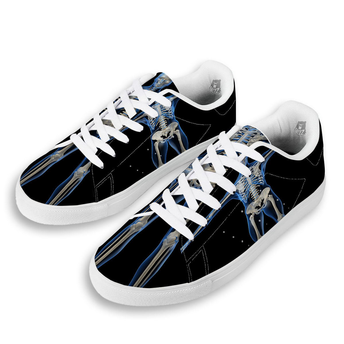 X-Ray Human Skeleton Print White Low Top Sneakers-grizzshop