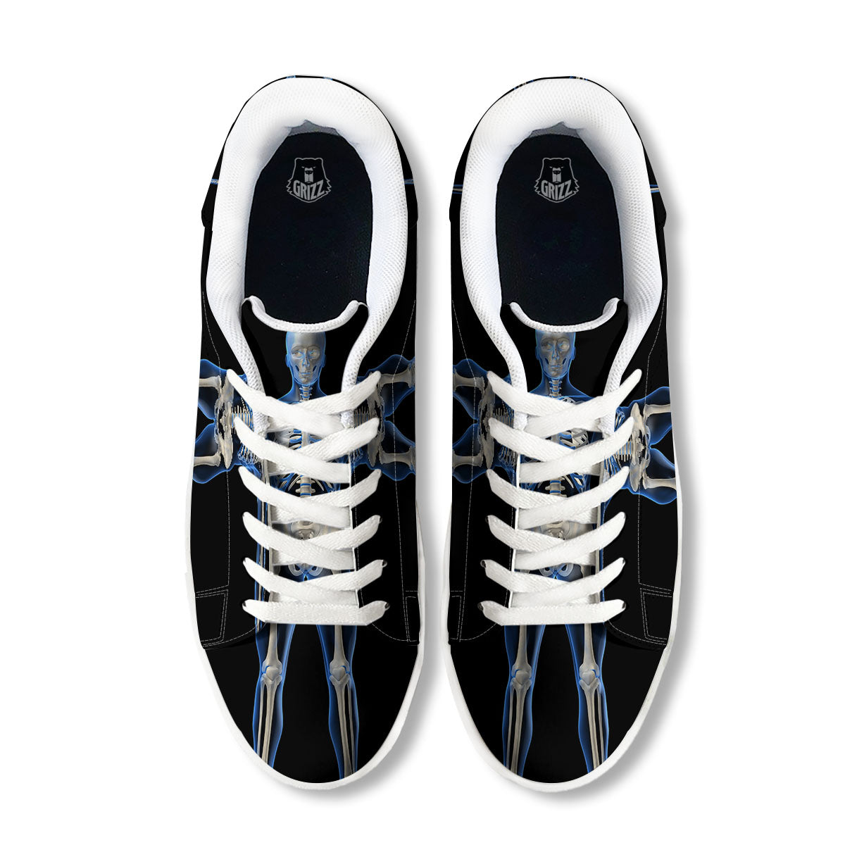 X-Ray Human Skeleton Print White Low Top Sneakers-grizzshop