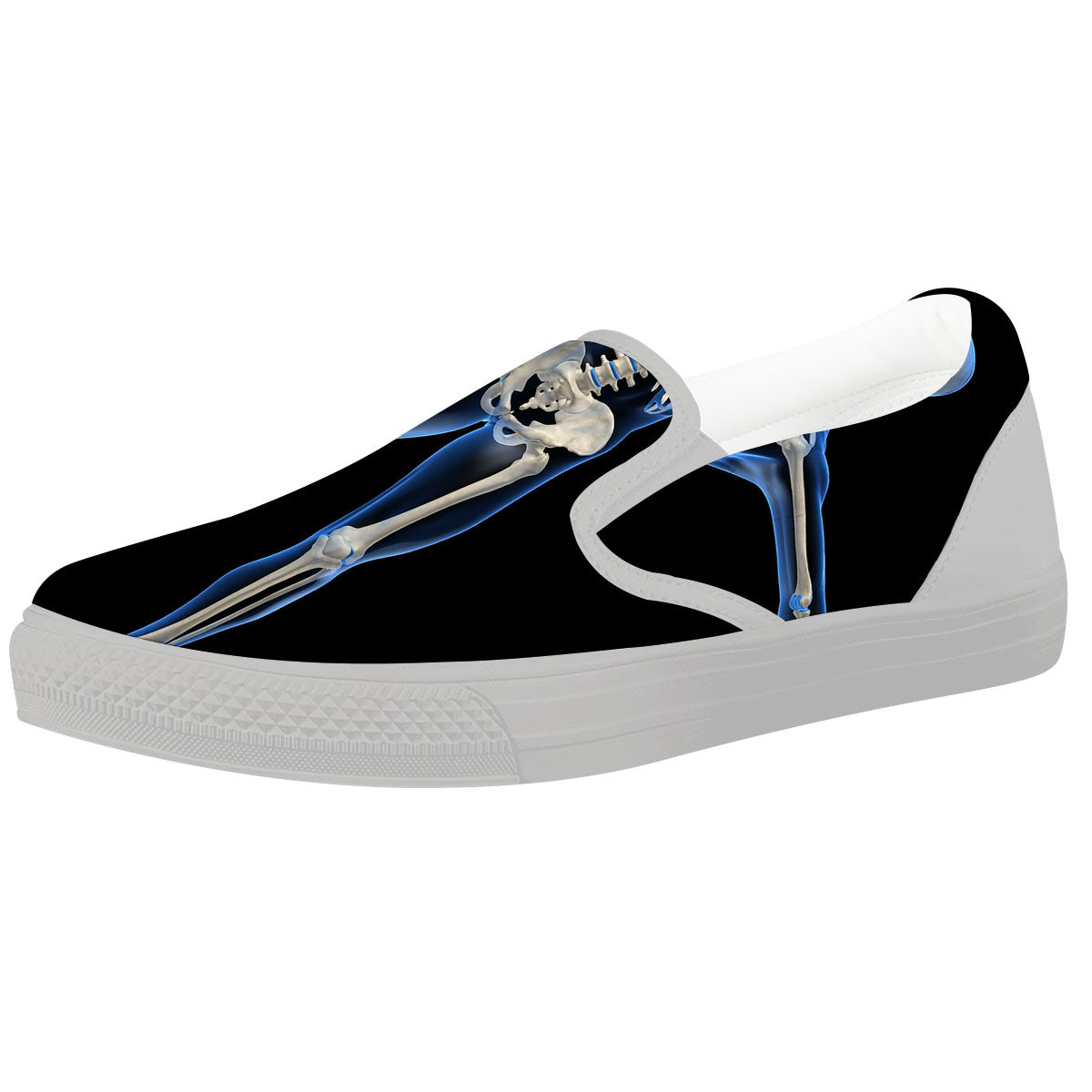 X-Ray Human Skeleton Print White Slip On Shoes-grizzshop