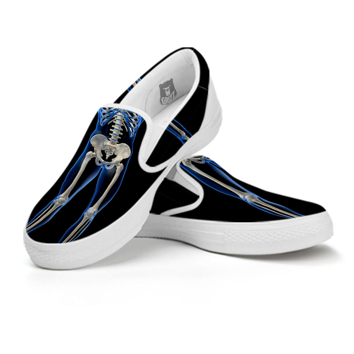 X-Ray Human Skeleton Print White Slip On Shoes-grizzshop