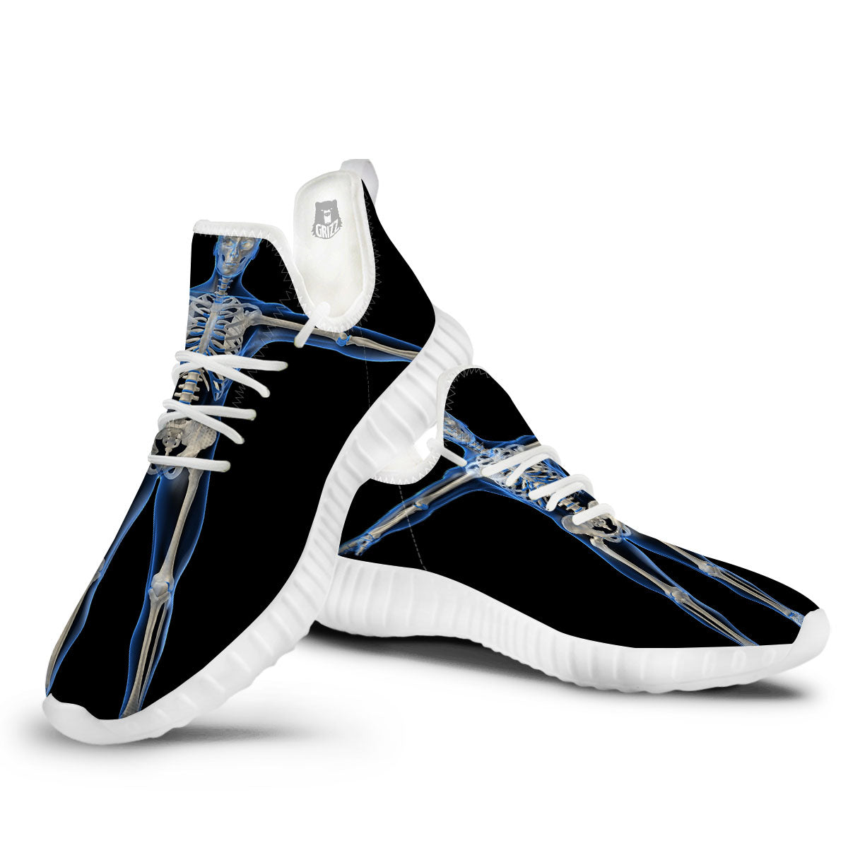 X-Ray Human Skeleton Print White Walking Shoes-grizzshop