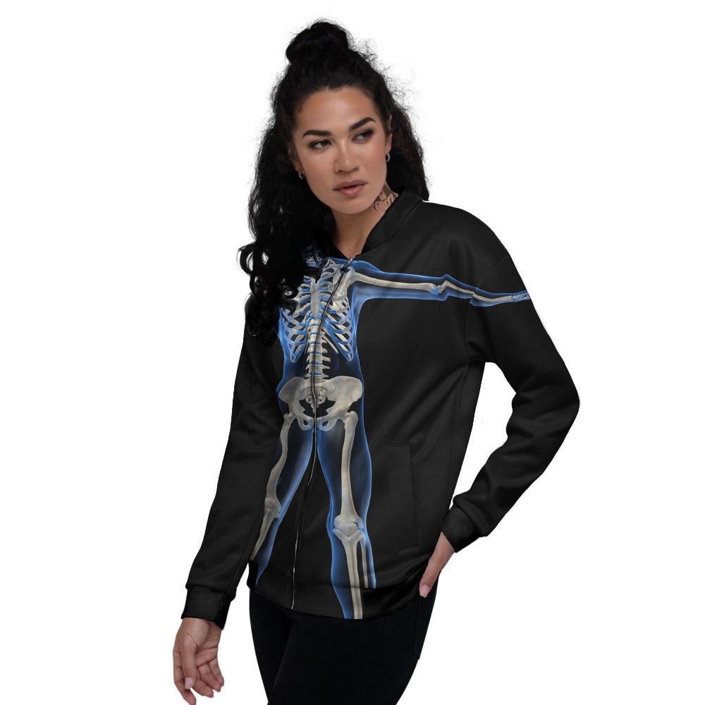 X-Ray Human Skeleton Print Women's Bomber Jacket-grizzshop