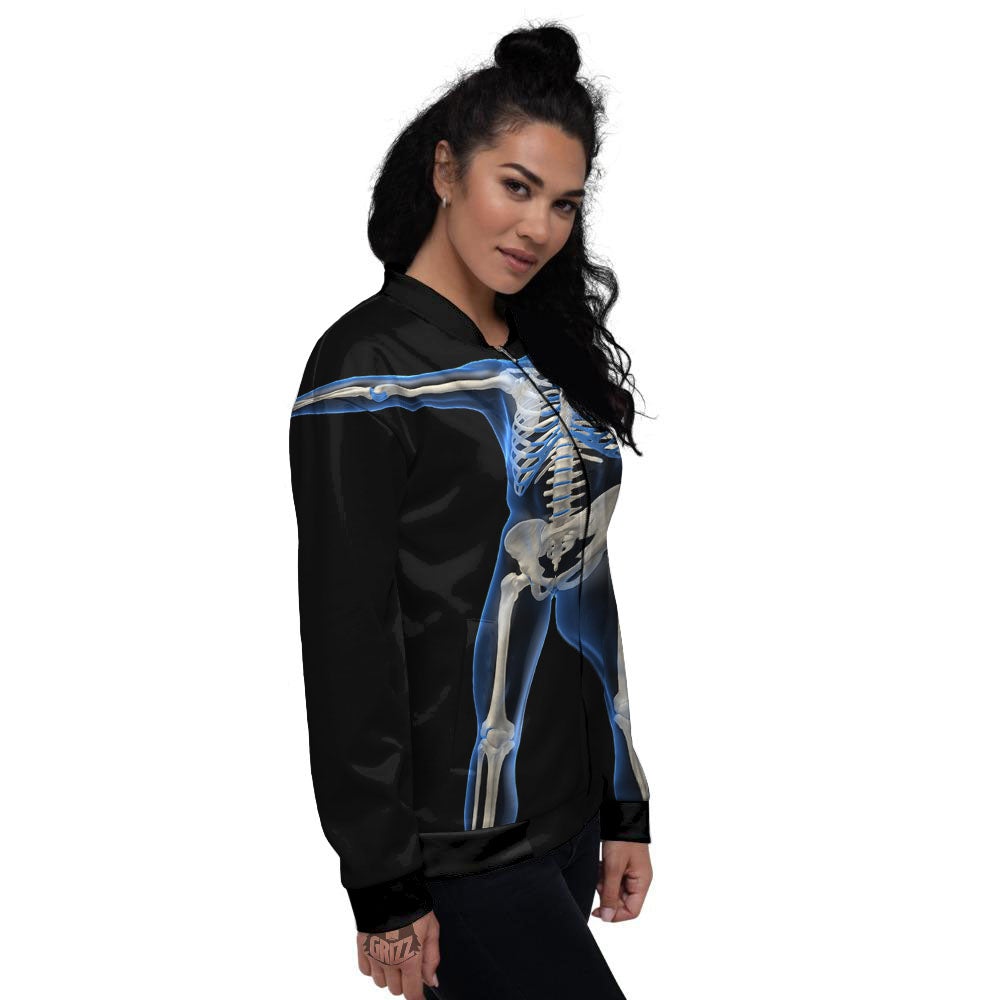 X-Ray Human Skeleton Print Women's Bomber Jacket-grizzshop