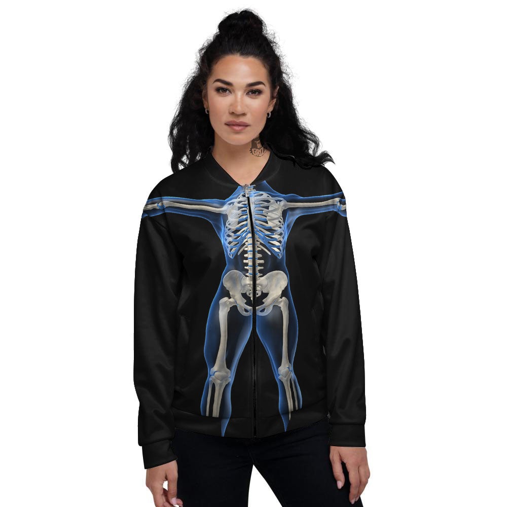 X-Ray Human Skeleton Print Women's Bomber Jacket-grizzshop