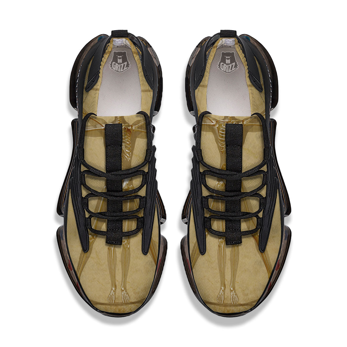 X-Ray Vitruvian Man Print Black Gym Shoes-grizzshop