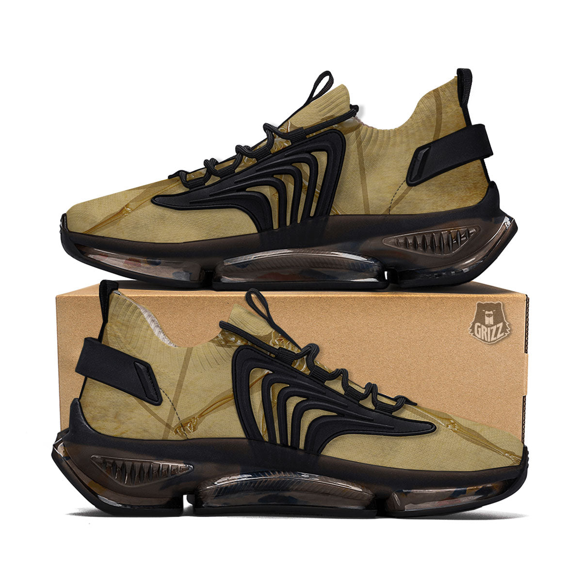 X-Ray Vitruvian Man Print Black Gym Shoes-grizzshop