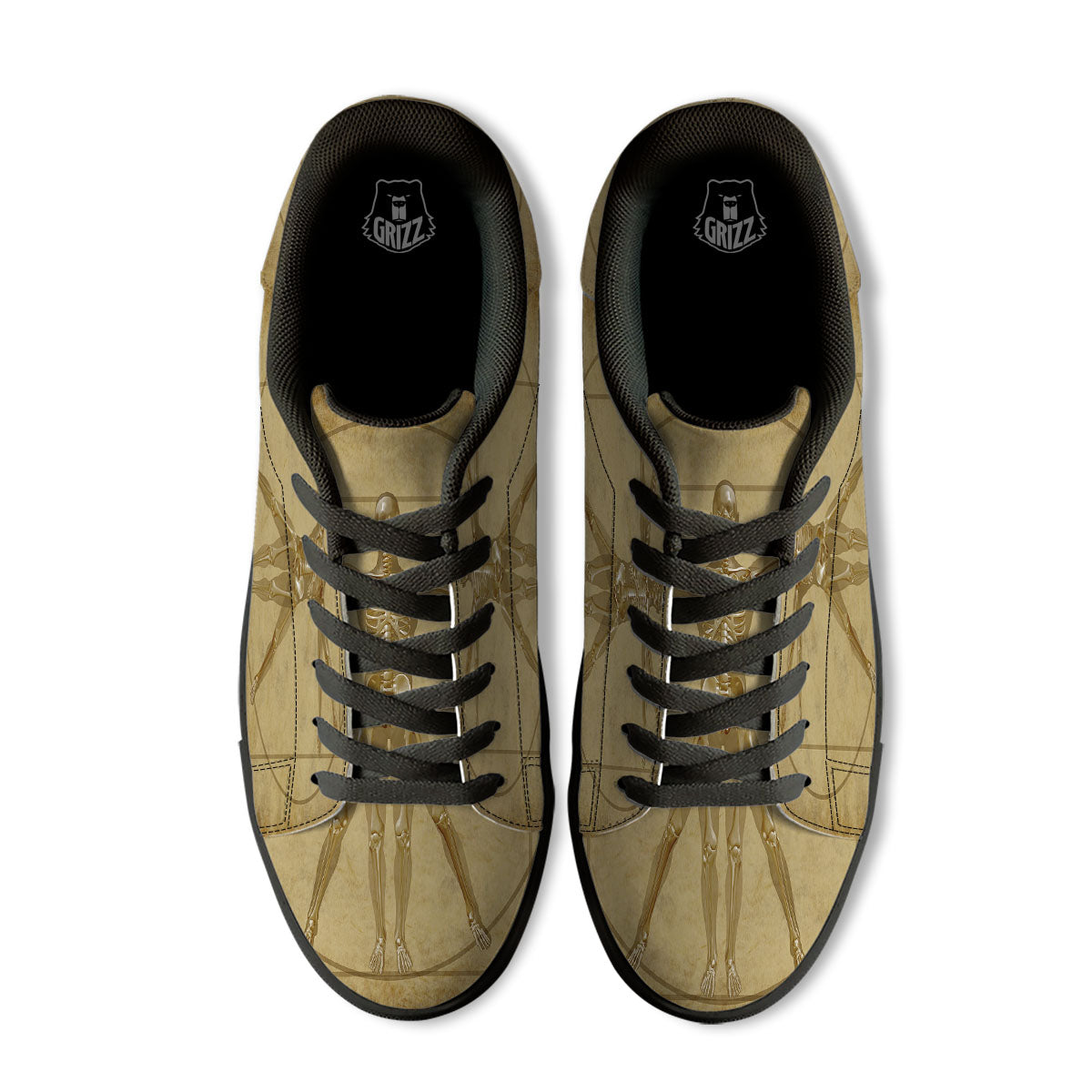 X-Ray Vitruvian Man Print Black Low Top Sneakers-grizzshop