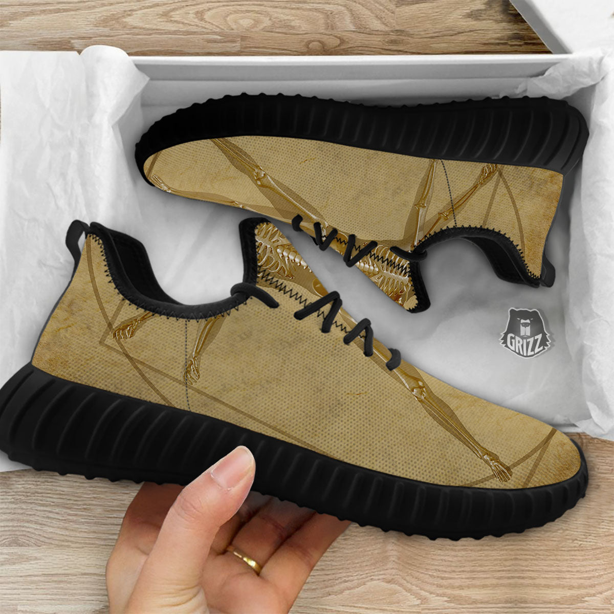 X-Ray Vitruvian Man Print Black Walking Shoes-grizzshop
