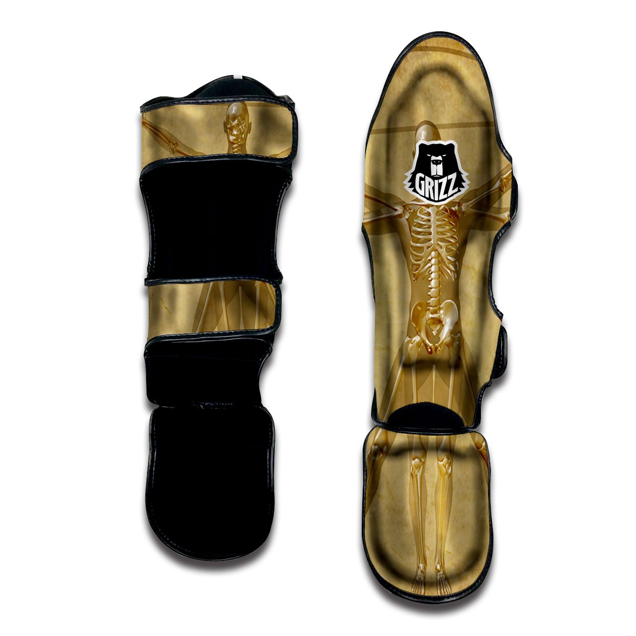 X-Ray Vitruvian Man Print Muay Thai Shin Guards-grizzshop