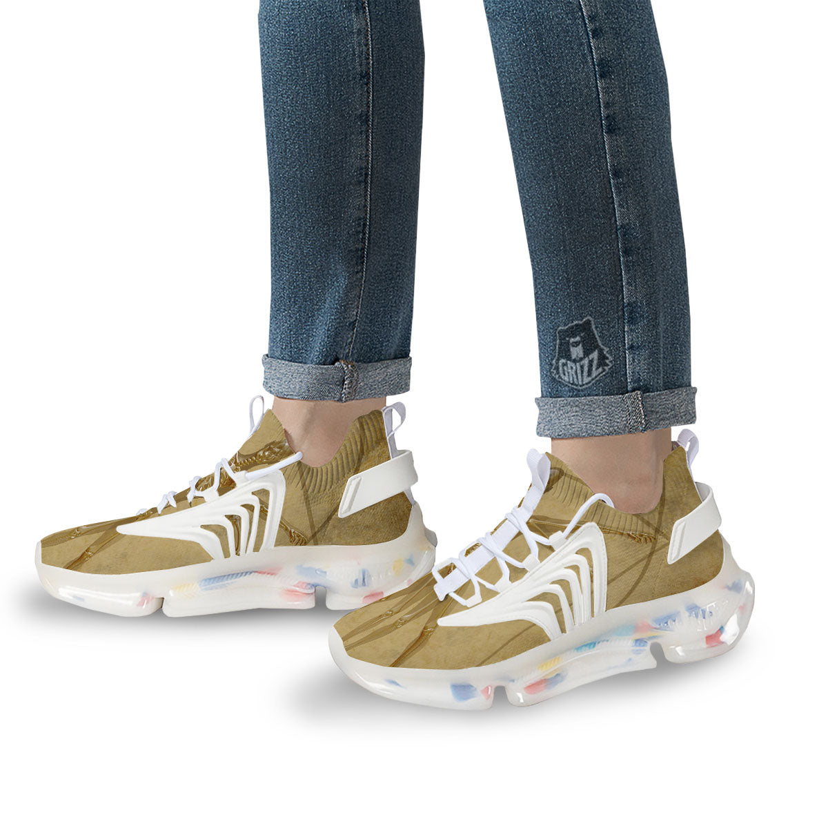 X-Ray Vitruvian Man Print White Gym Shoes-grizzshop
