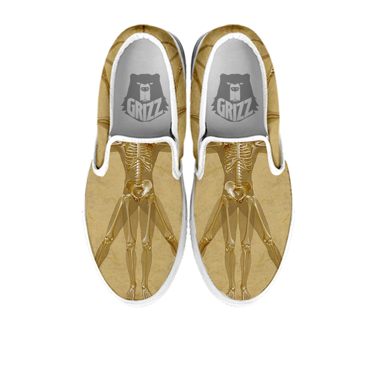X-Ray Vitruvian Man Print White Slip On Shoes-grizzshop