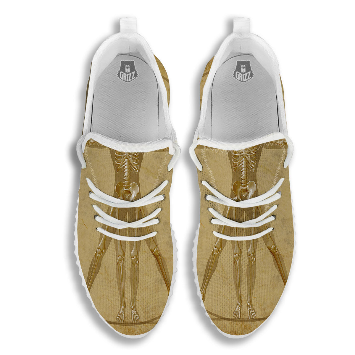 X-Ray Vitruvian Man Print White Walking Shoes-grizzshop