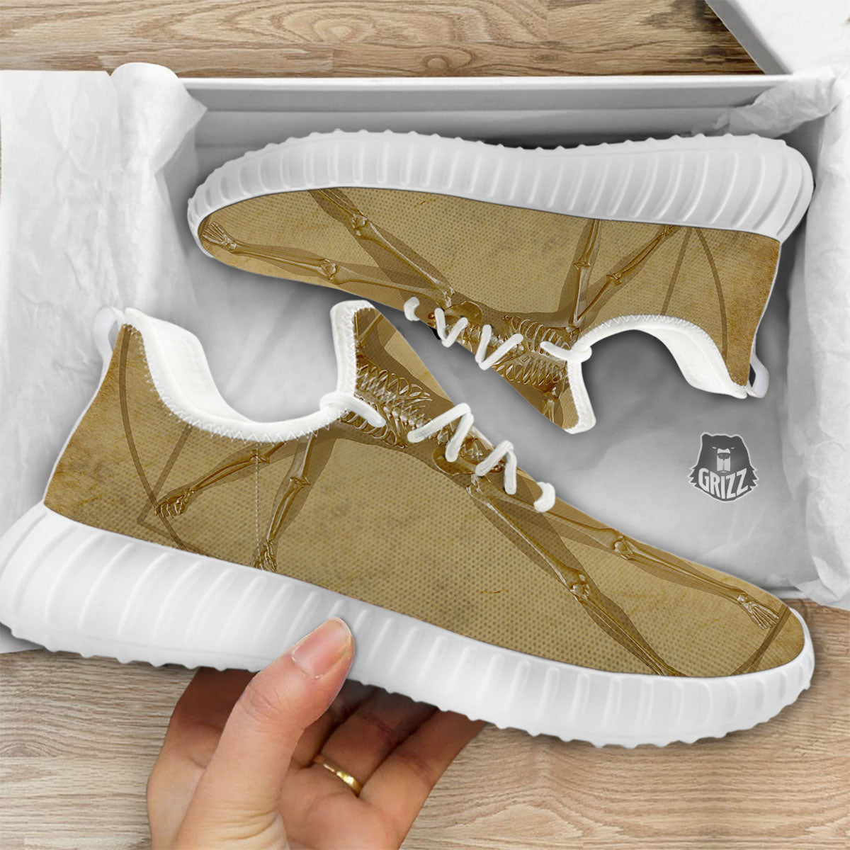 X-Ray Vitruvian Man Print White Walking Shoes-grizzshop