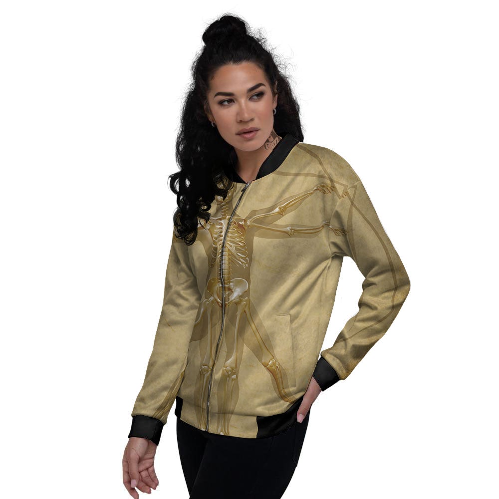 X-Ray Vitruvian Man Print Women's Bomber Jacket-grizzshop