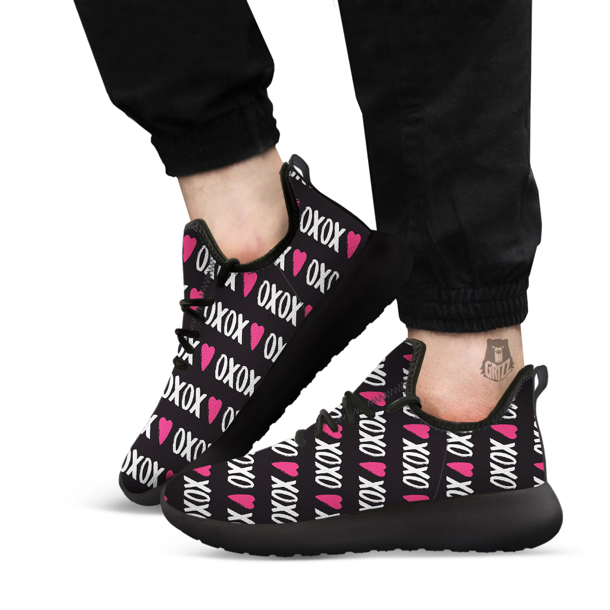 XOXO Valentine's Day Print Pattern Black Athletic Shoes-grizzshop