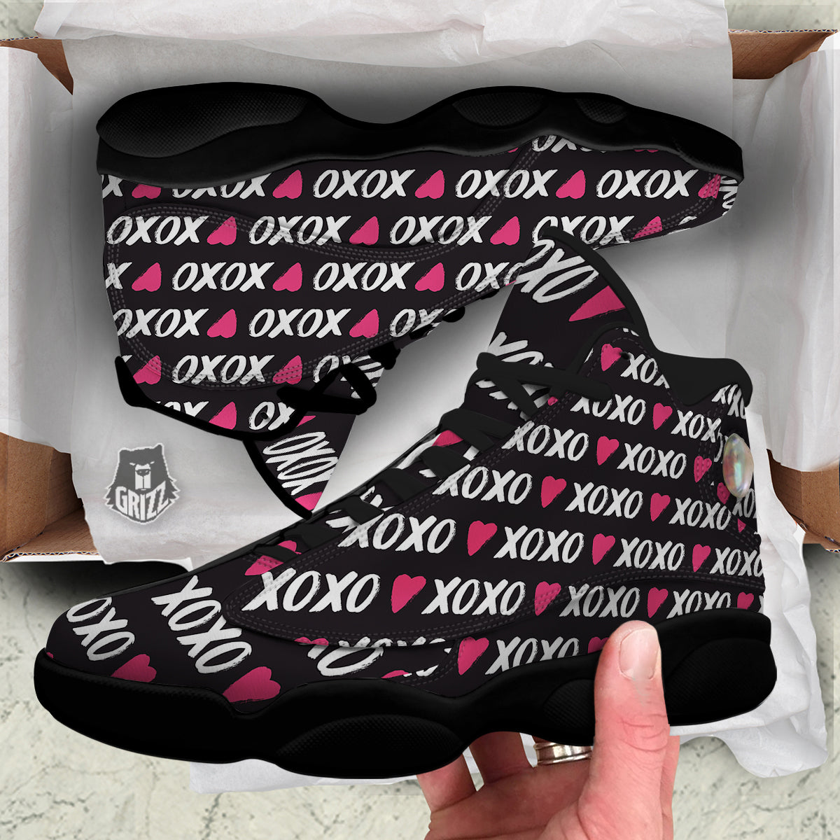 XOXO Valentine's Day Print Pattern Black Basketball Shoes-grizzshop