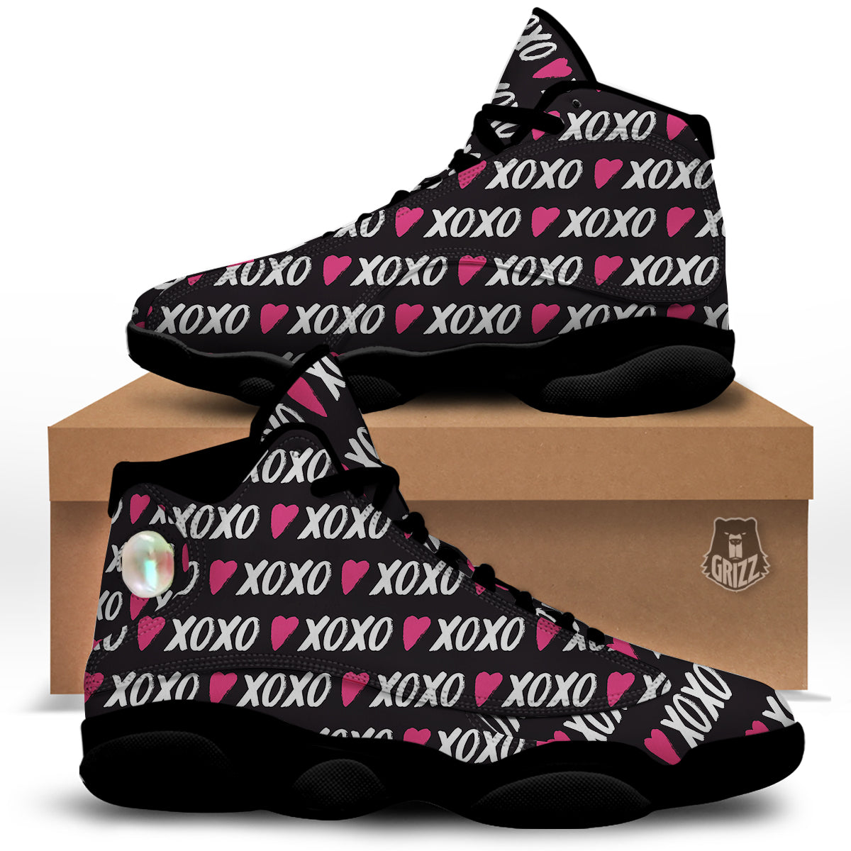 XOXO Valentine's Day Print Pattern Black Basketball Shoes-grizzshop