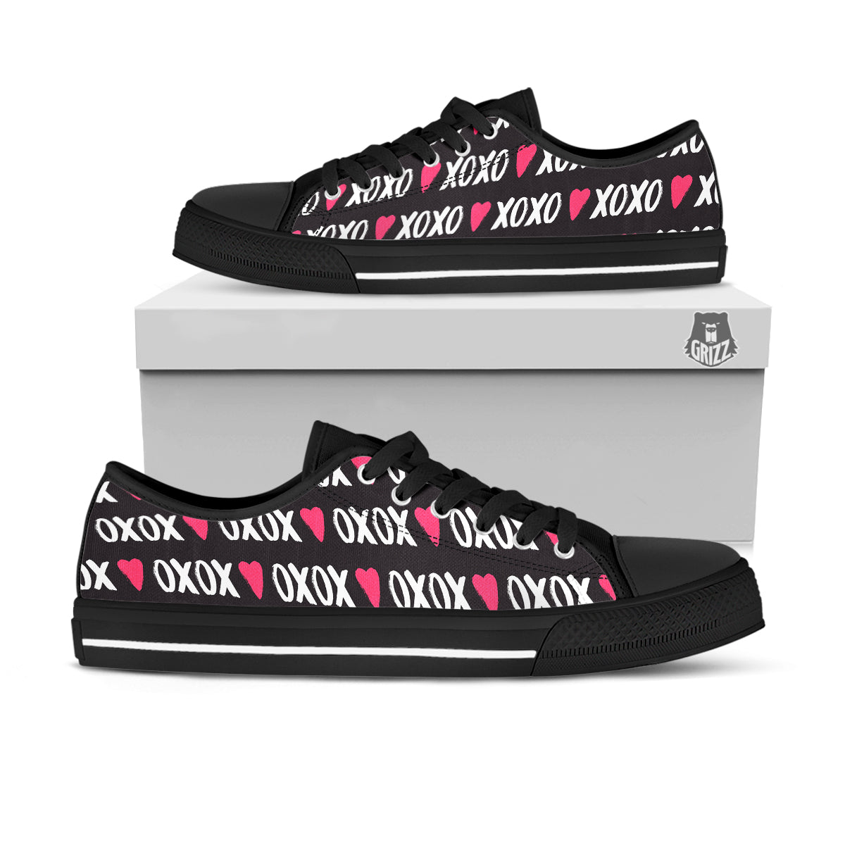 XOXO Valentine's Day Print Pattern Black Low Top Shoes-grizzshop