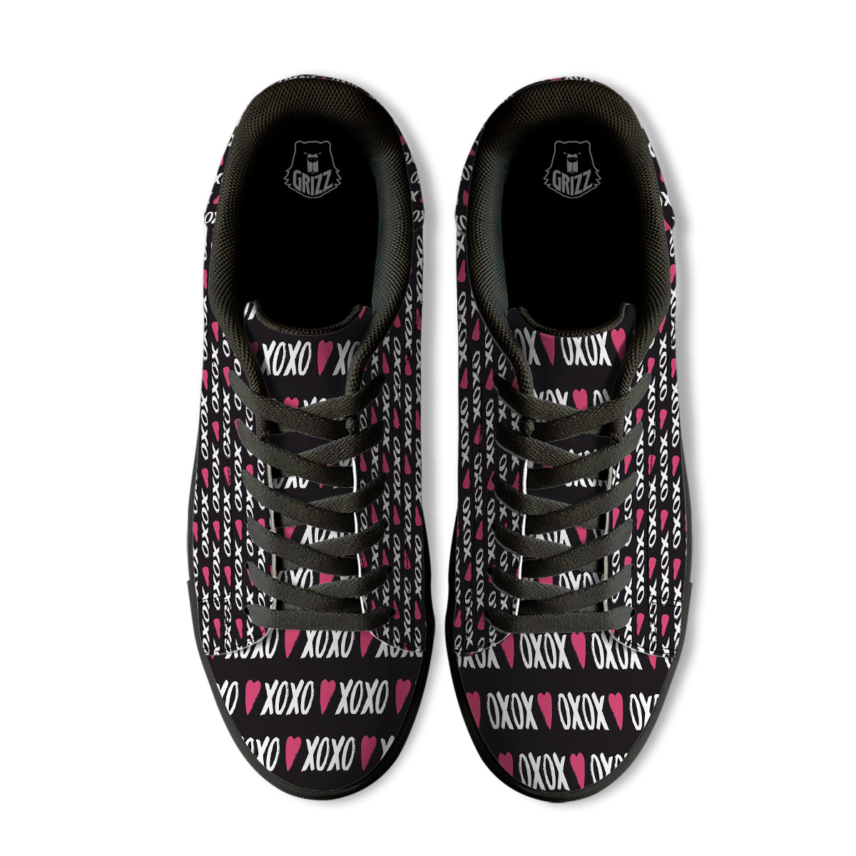 XOXO Valentine's Day Print Pattern Black Low Top Sneakers-grizzshop