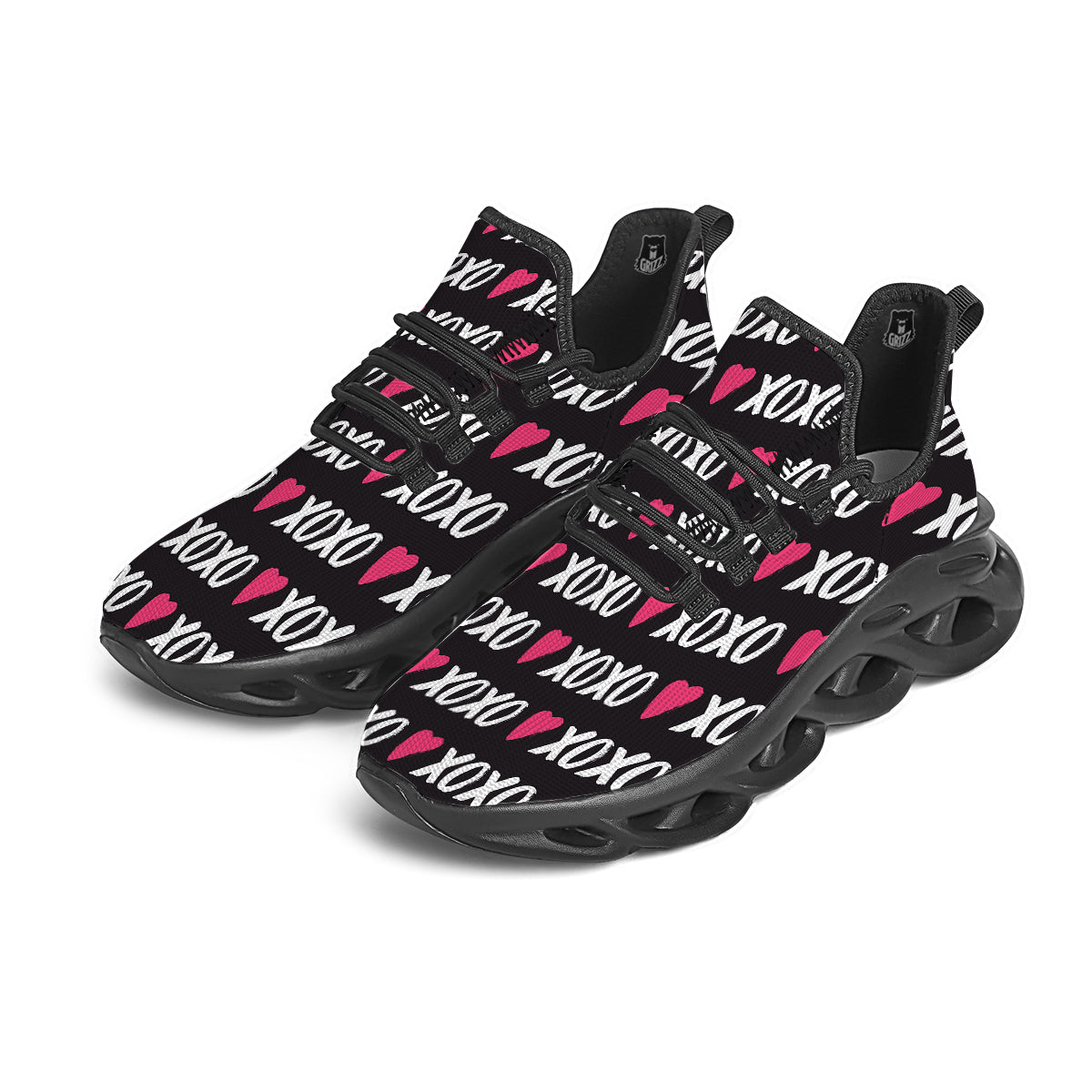 XOXO Valentine's Day Print Pattern Black Running Shoes-grizzshop