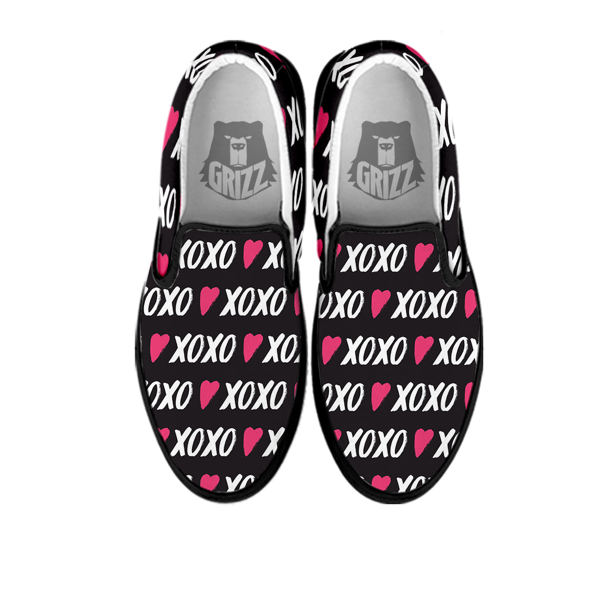 XOXO Valentine's Day Print Pattern Black Slip On Shoes-grizzshop