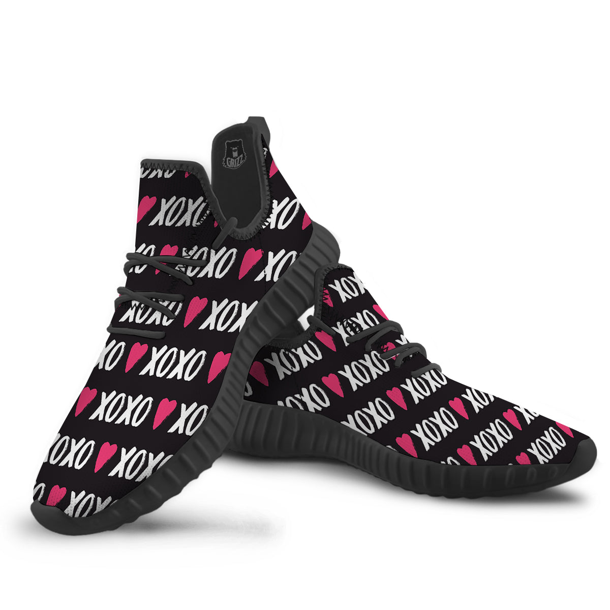 XOXO Valentine's Day Print Pattern Black Walking Shoes-grizzshop