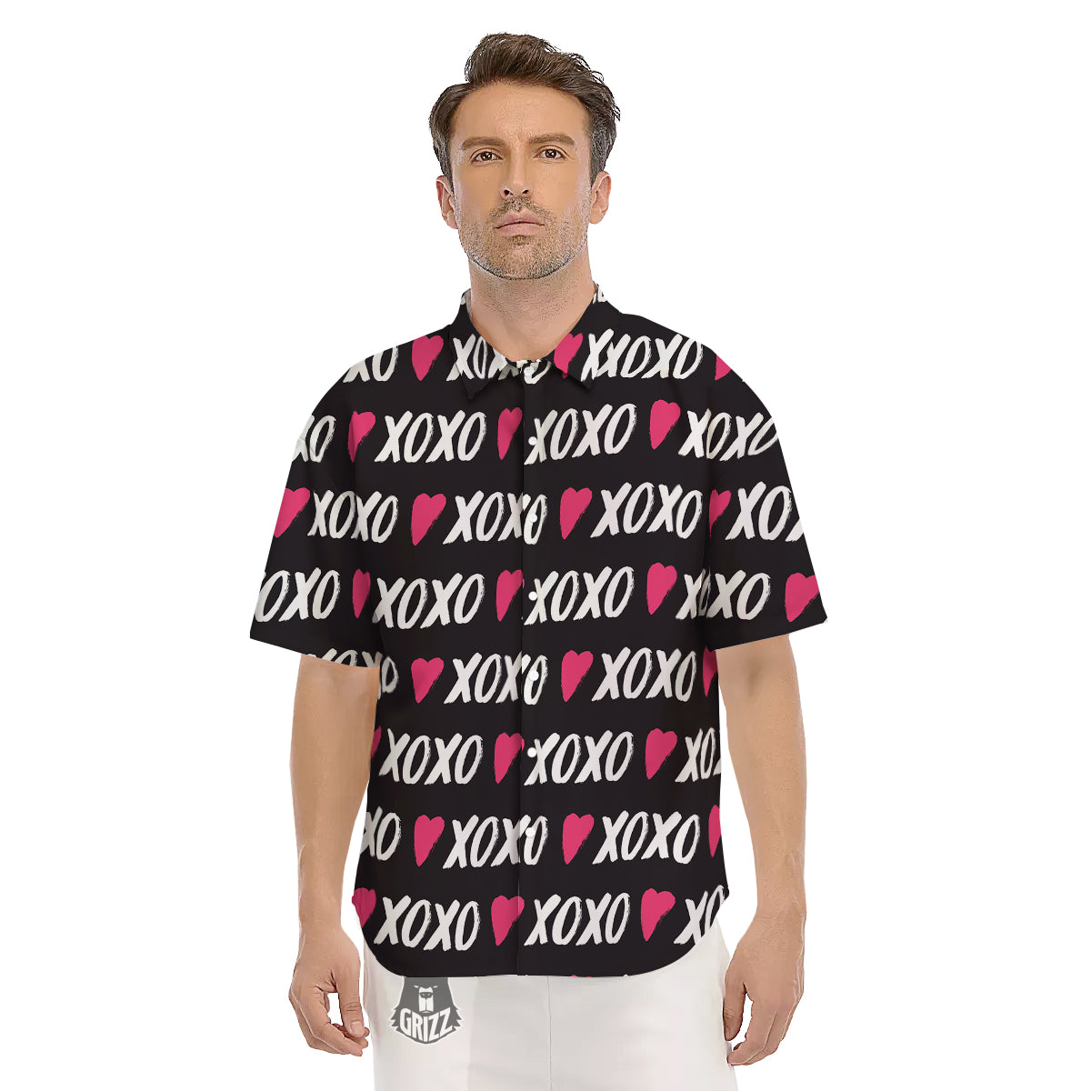 XOXO Valentine's Day Print Pattern Men's Short Sleeve Shirts-grizzshop