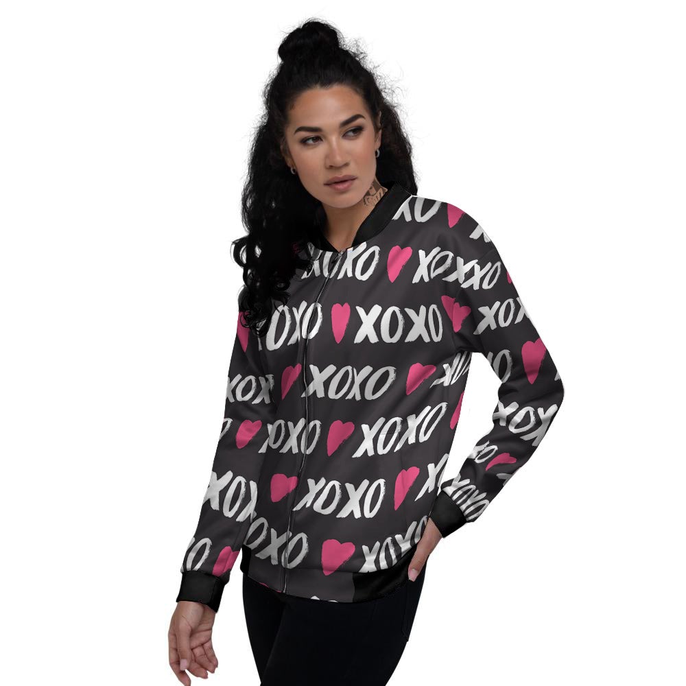 XOXO Valentine's Day Print Pattern Women's Bomber Jacket-grizzshop