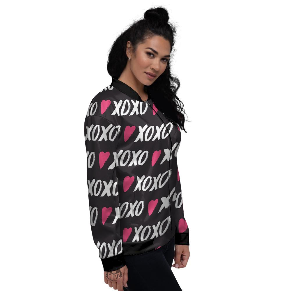 XOXO Valentine's Day Print Pattern Women's Bomber Jacket-grizzshop