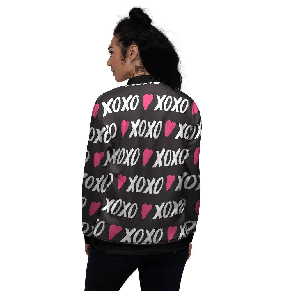 XOXO Valentine's Day Print Pattern Women's Bomber Jacket-grizzshop