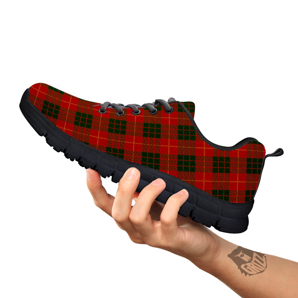 Xmas Plaid Print Pattern Black Sneaker-grizzshop