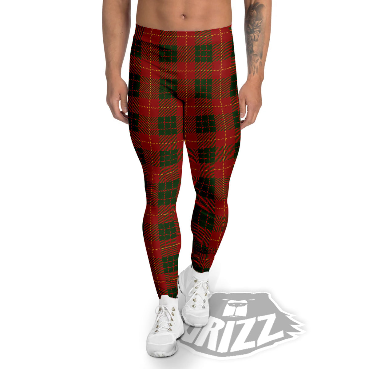 Xmas Plaid Print Pattern Men's Leggings-grizzshop