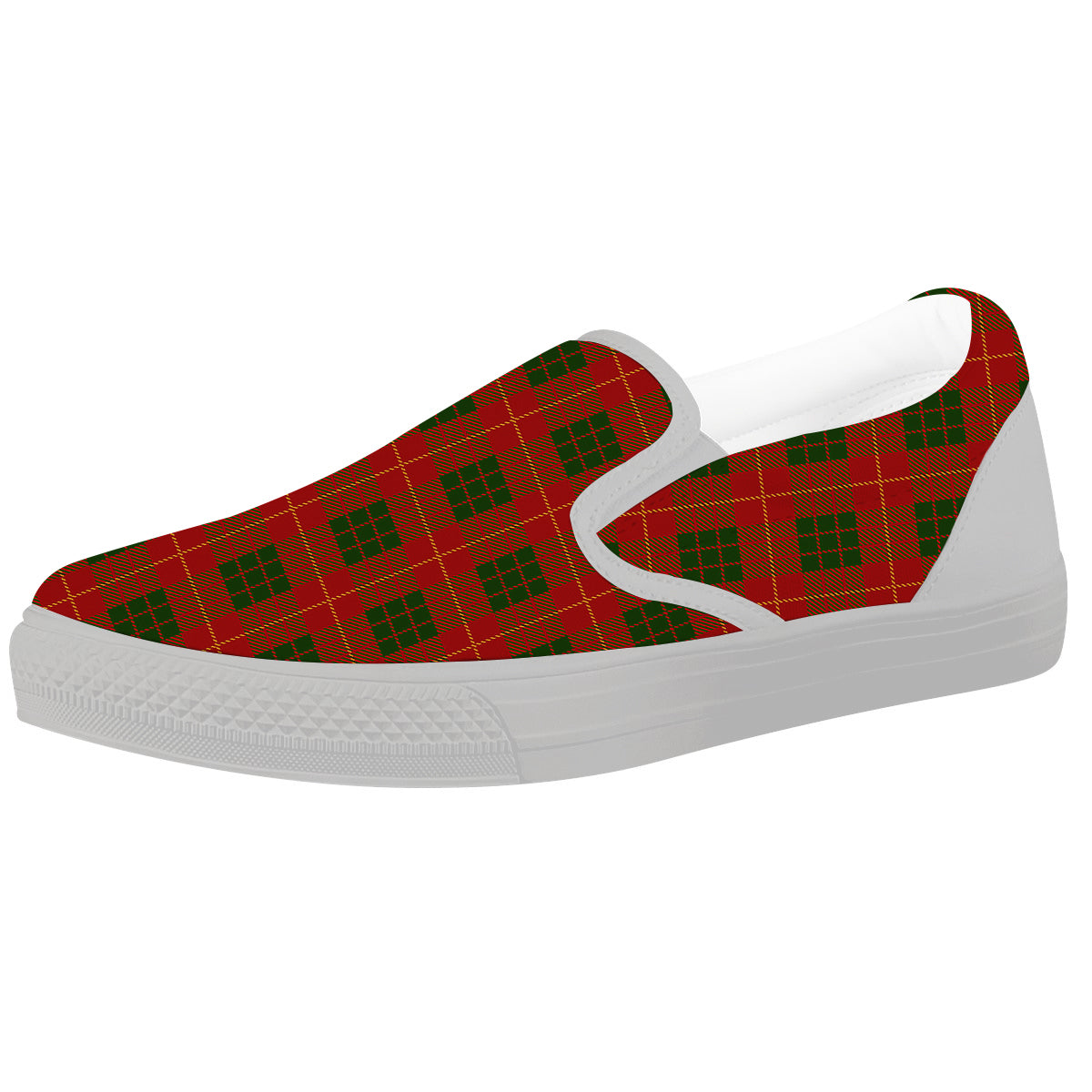 Xmas Plaid Print Pattern White Slip On Shoes-grizzshop