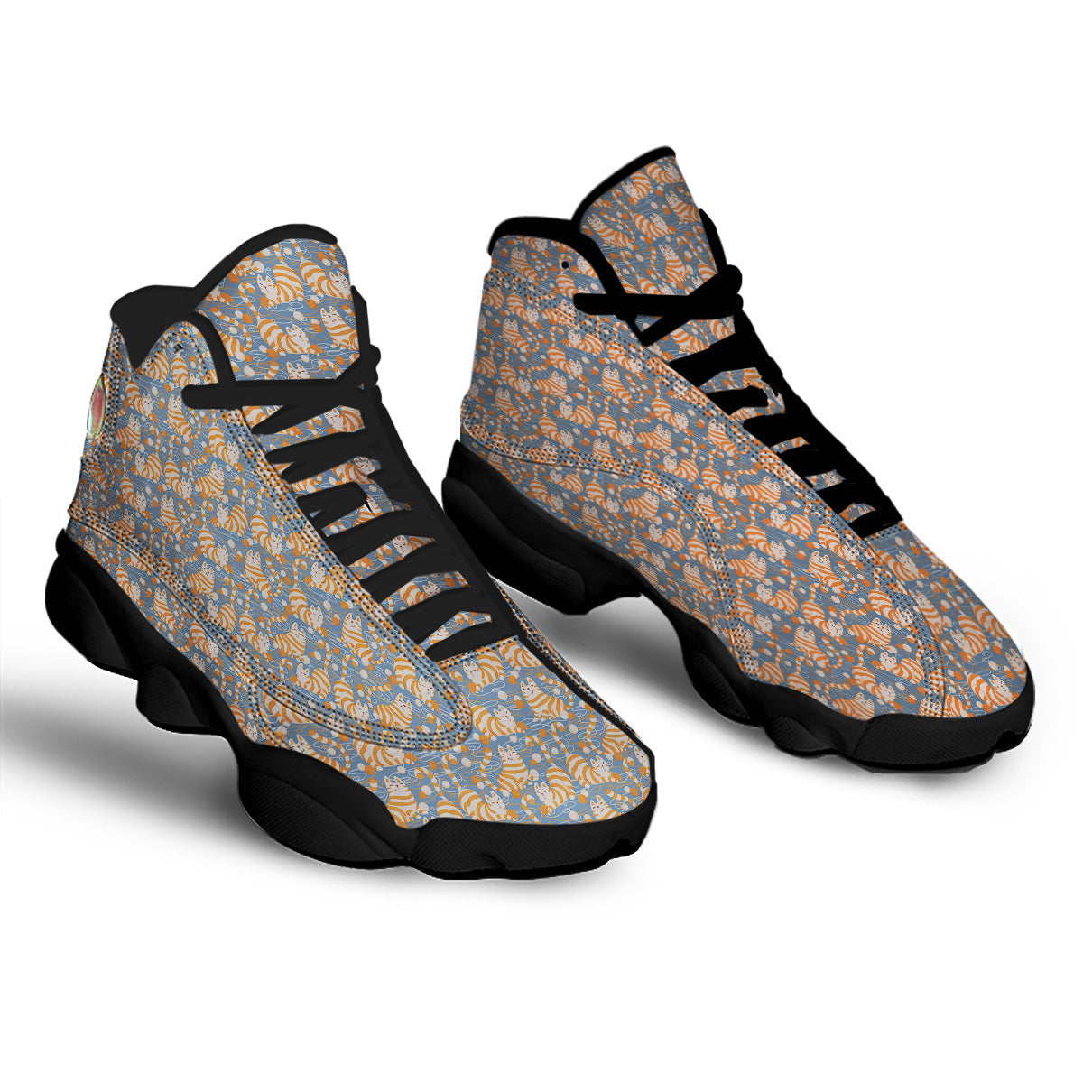 Yarn Ball And Cat Print Pattern Black Basketball Shoes-grizzshop