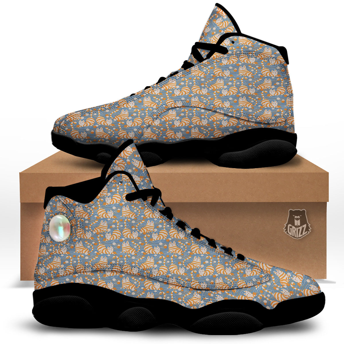 Yarn Ball And Cat Print Pattern Black Basketball Shoes-grizzshop